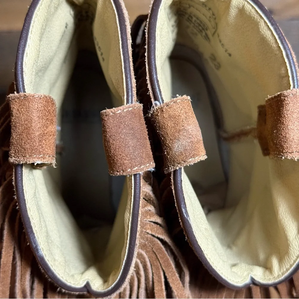 Shyanne Girls' Double-Fringe Cowboy Boot Snip Toe Brown Suede Leather Size 3.